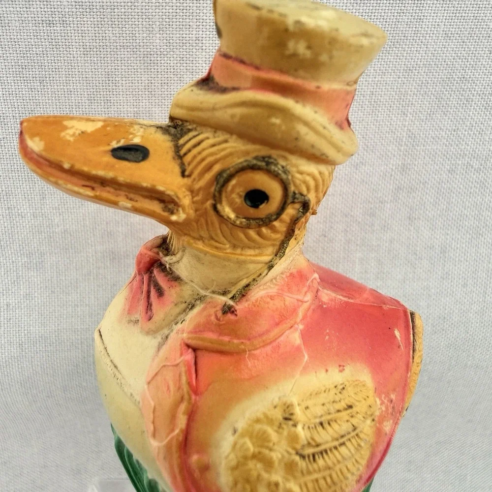 Antique Viscoloid Co Celluloid Duck Dapper Monocle Top Hat Vintage Roly-Poly Toy